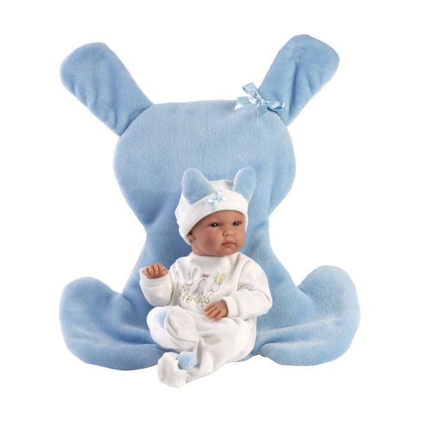 Plustoys Llorens Baby doll Bimbo Blue with Rabbit Pillow 35 cm